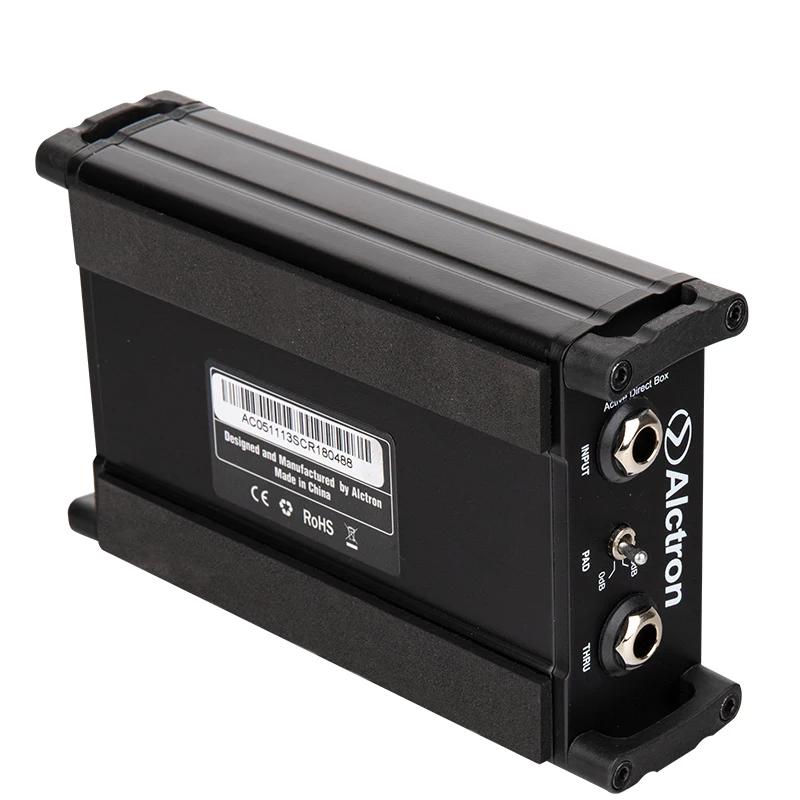 Alctron DI2200N, 무대 공연에 사용되는 DI 박스, 금속 하우징 및 고무 보호 장치로 높은 곳에서 떨어지는 것을 방지