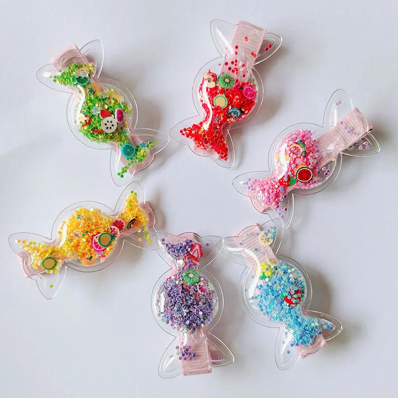 6pcs Candy Transparent Sequins Barrettes Clips Kids Hairpins Baby Hair Clips Headdress Girls Hair Accessories Children Headwear