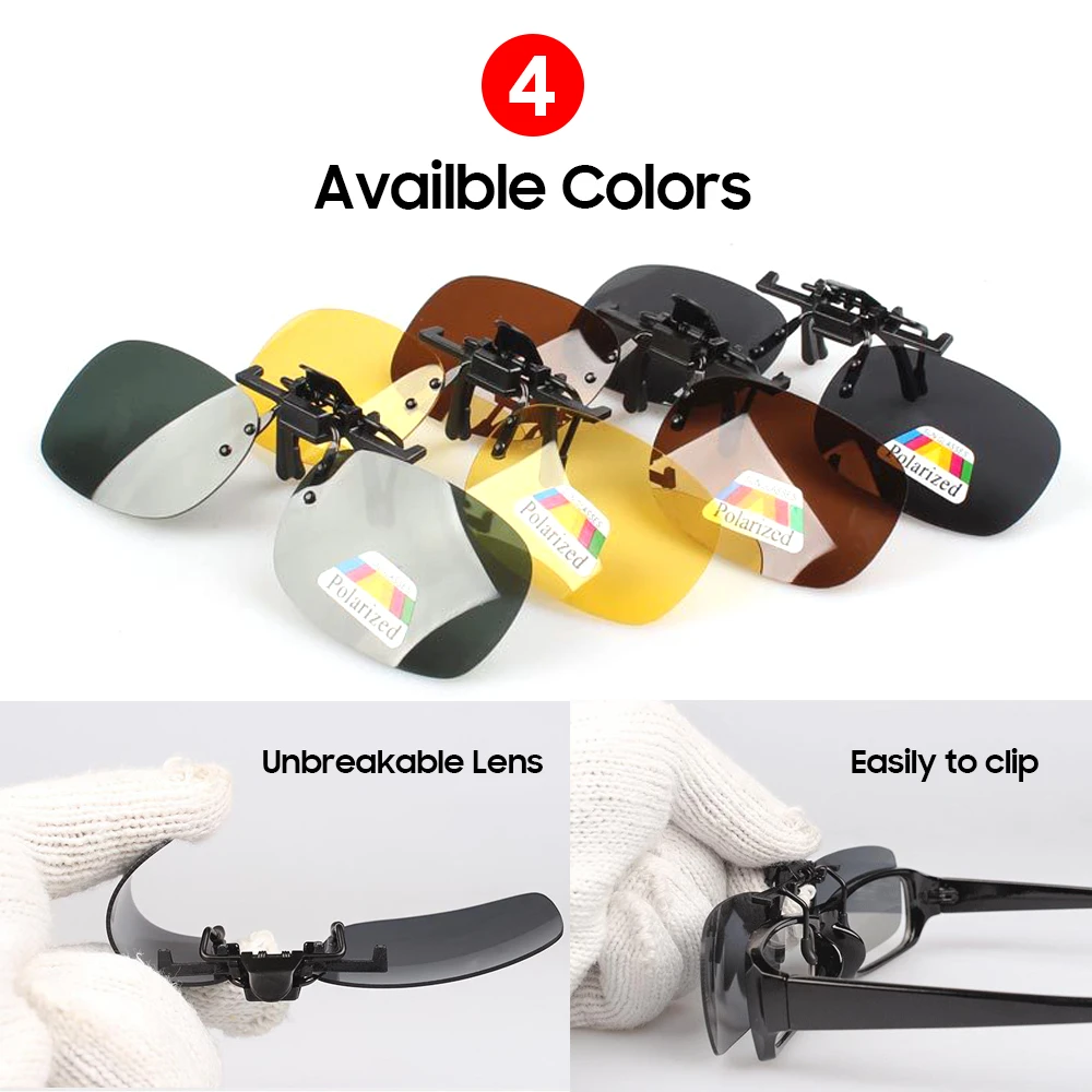 Men Polarized Flip up Clip on Fishing Sunglasses for Driving 2024 Night Vision Yellow Women Square Sun Glasses with Clips