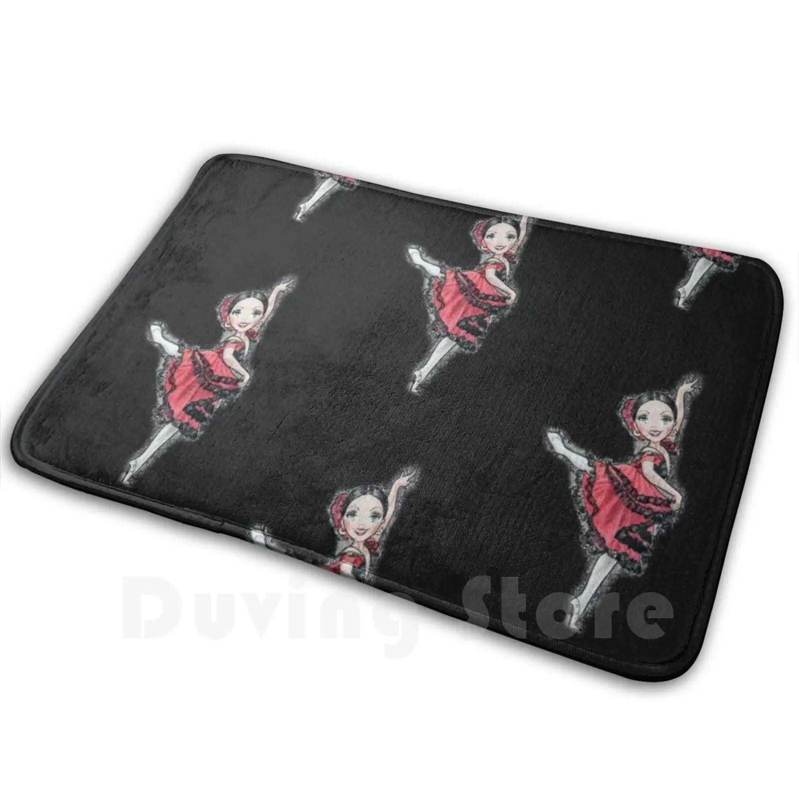 Spanish Dancer In Red Carpet Mat Rug Cushion Soft Dance Spanish Latino Ballerina Red Flamenco Cartoon Style Cute