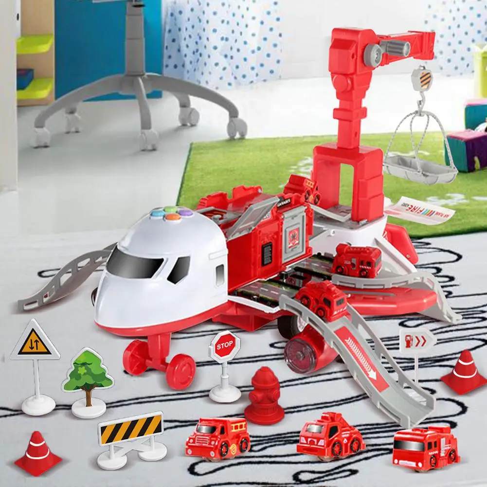 Avión de juguete para niños, juego de aviones de juguete con luces y sonidos, Avión de juguete de transporte, avión de carga con motor de coches de construcción