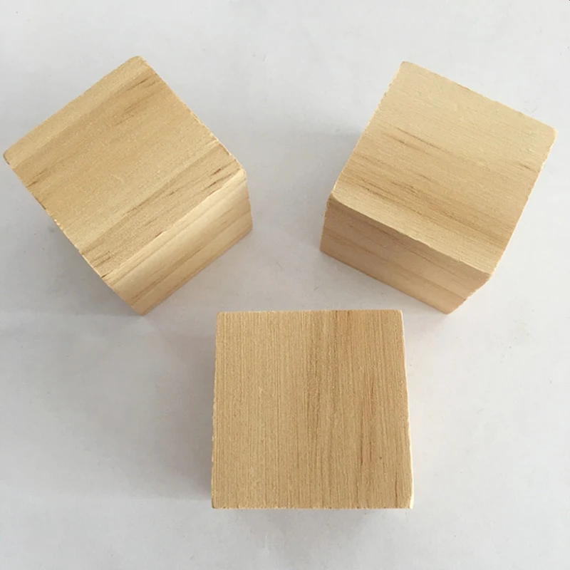 Solid Wood Cube Wooden Square Blocks Kids Early Educational Toys Assemblage Block Embellishment For DIY Woodwork Craft