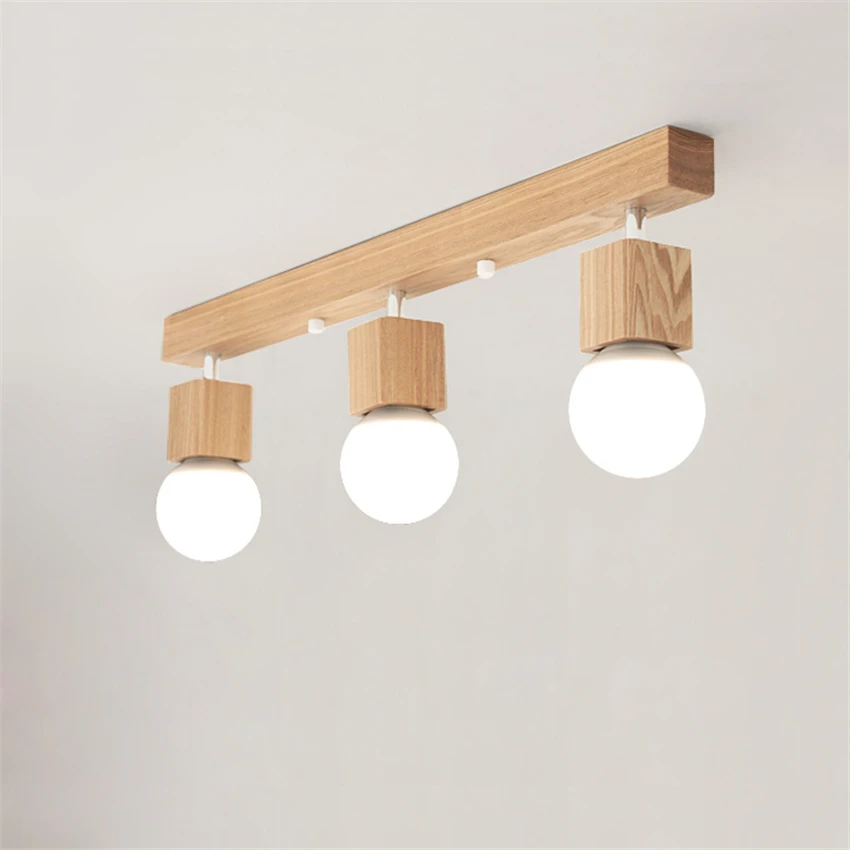 Nordic modern rectangular solid wood ceiling lights bedroom study bookcase restaurant LED 3head ceiling lamps household lighting