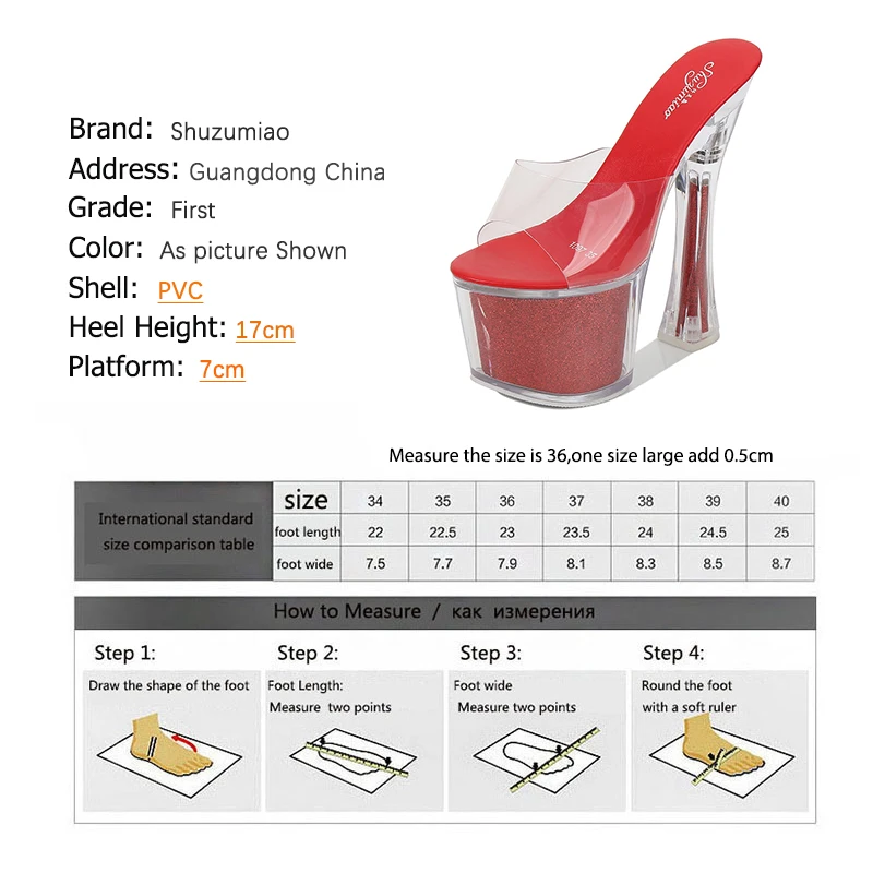 Shuzumiao Sexy Slippers Woman High Heel Shoes Stripper Heels  17cm Women Shoes Sandals Platform Summer Crystal Red Wedding Shoes