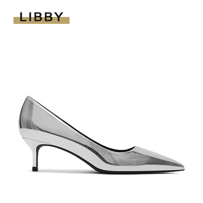 Patent leather 5CM High Heel Work Shoes Silver Sexy Pointed Toe  Slip On Stiletto Pumps Wedding Shoes Office Lady Elegant Shoes