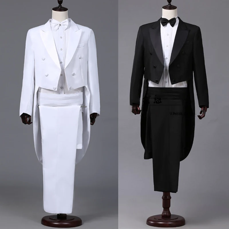 Tuxedo Dress Suits Men Embroidery Shiny Lapel Tail Coat Tuxedo Wedding Groom Tailcoats Party Stage Singer Suits Dress Coat Tails