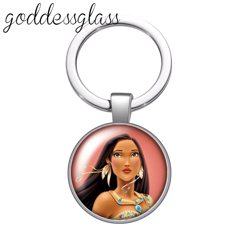 Princesses jasmine merida Mulan pochahontas glass cabochon keychain Bag Car key chain Ring Holder Charms keychains for Kids gift