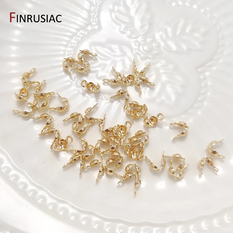 3mm/4mm Calotte Crimp Bead Tip Knot Cover 14K Gold Plated Connector Clip Clasp Fittings Component Double-Cup Bead Tips Wholesale