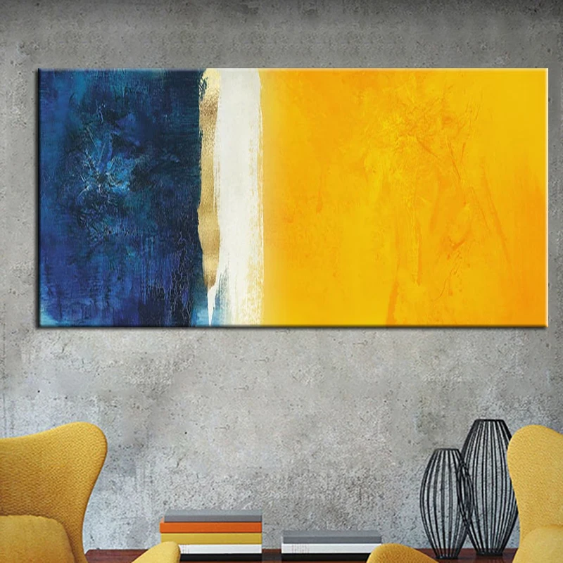 Abstract 100% Hand Painted Oil Painting Wall Art Yellow Blue White Abstract Unframed Frameless Living Room Home Decor Art