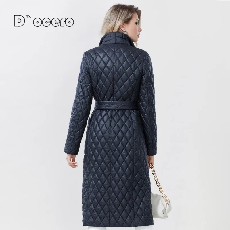 D\'OCERO 2022 piumino invernale da donna Fashion Long Classic Plaid Parka capispalla di alta qualità cappotto trapuntato imbottito di marca