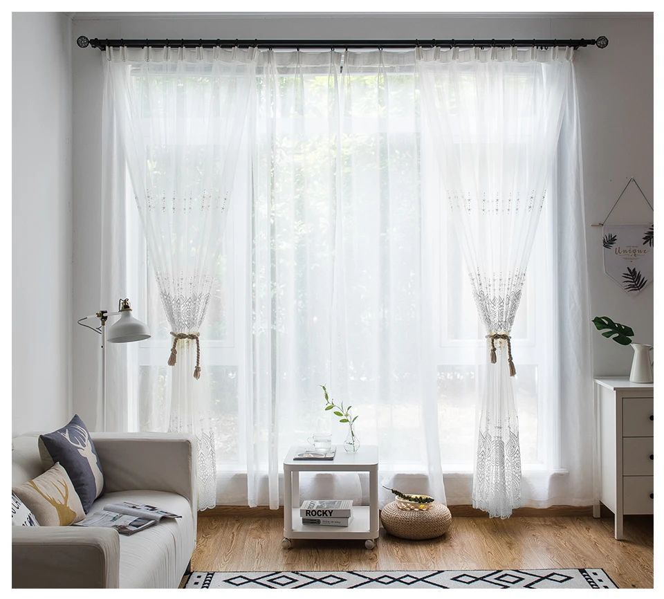 Luxury European Tulle Window Curtains for Living Room, Bedroom, Delicate Lace Embroidered Voile Sheer Curtain for Kitchen Blinds