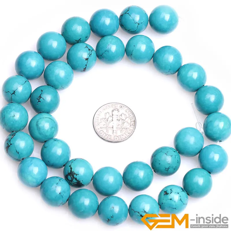 Blue Turquoises Treated Round Loose Spacer Accessorries Beads For Jewelry Making Strand 15 Inch DIY Jewelry Bead For Women Gifts