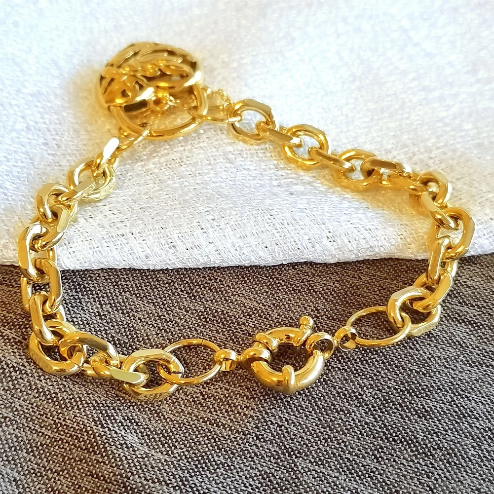 18 Karat vergoldetes 7 mm Kettenbreites Herz-Belcher-Vorhängeschloss für Damen, solider Armbandschmuck – Detail 3