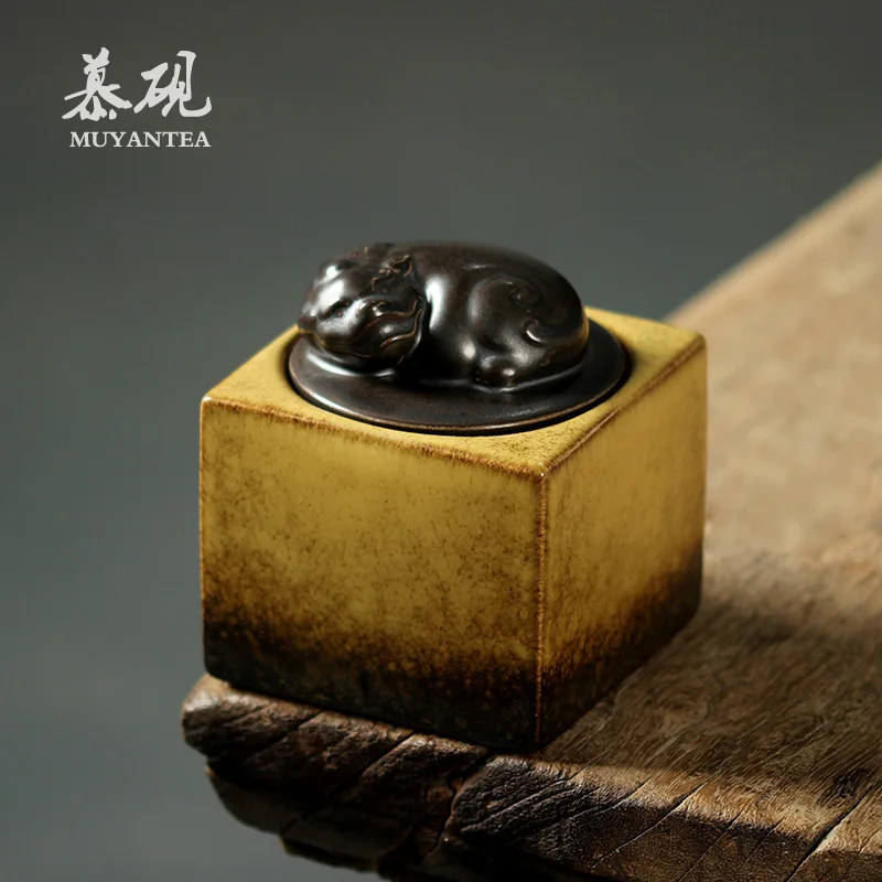 

Muyan Japanese style square box sealed pot Jingdezhen small tea warehouse ceramic Kung Fu tea set waking tea pot