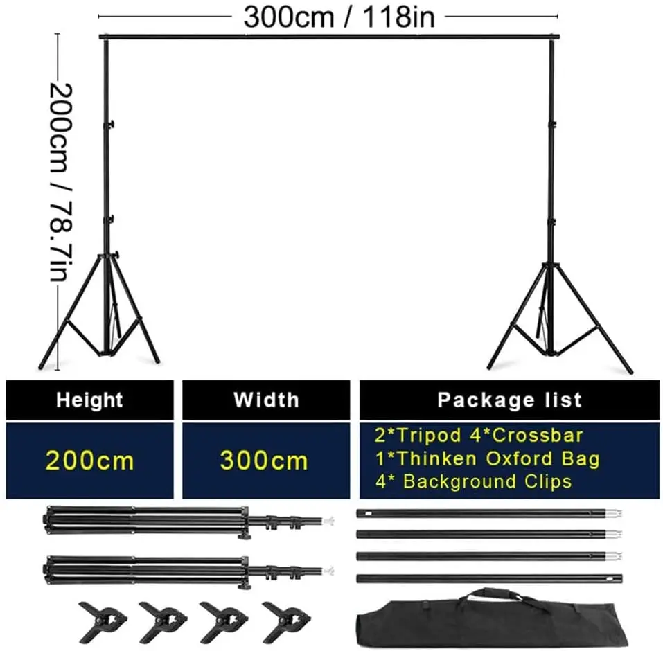 Selens Green Screen Backdrop Stand Kit 6.5x10ft Background Support System with 6.5x10ft Chromakey Backdrop with Clamps