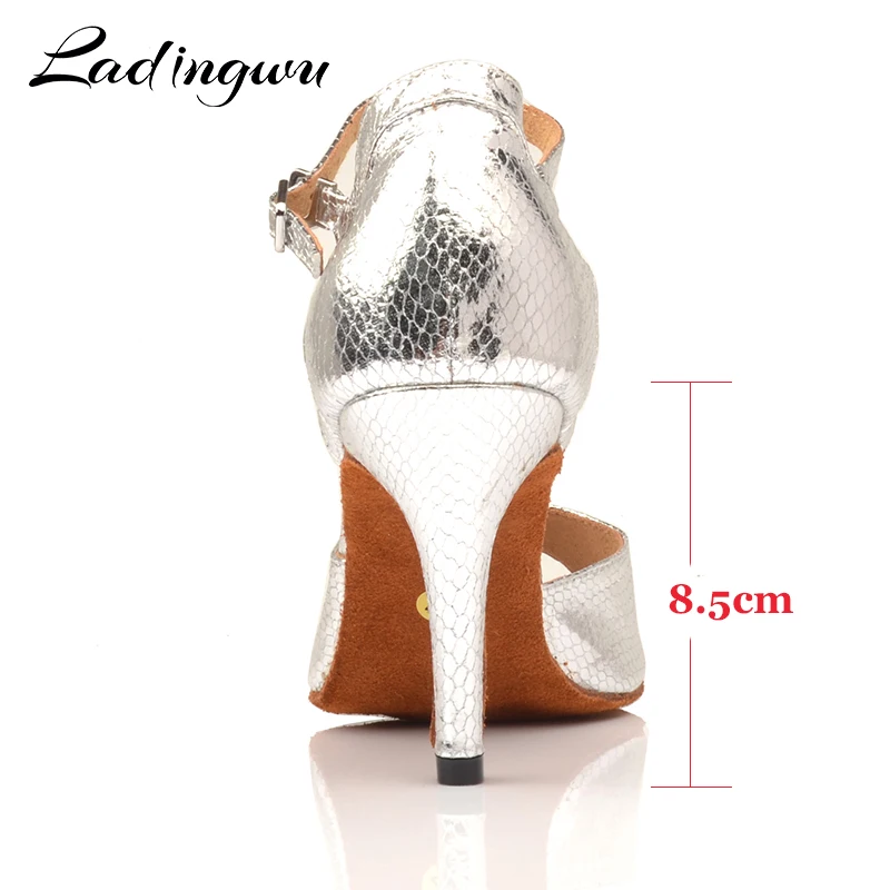 Ladingwu New Salsa Shoes Dance Women\'s Ballroom Dance Shoes Sandals  Party Performance women Latin Dance Shoes Silver Snake PU