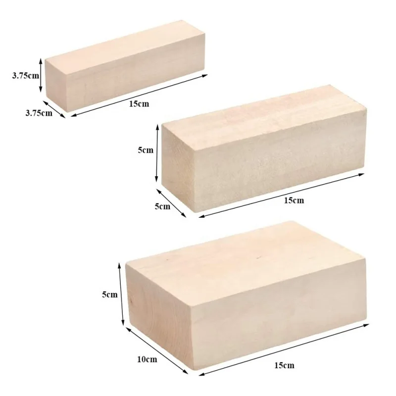 5PC 10PC 15PC Basswood Carving Building Block Kit DIY Handmade Log Materials Rectangle Wooden Carving Supplies