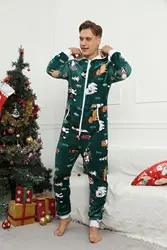 Winter Christmas Flannel Onesies Pajama Men Warm Soft Sleepwear Long Sleeve Jumpsuit