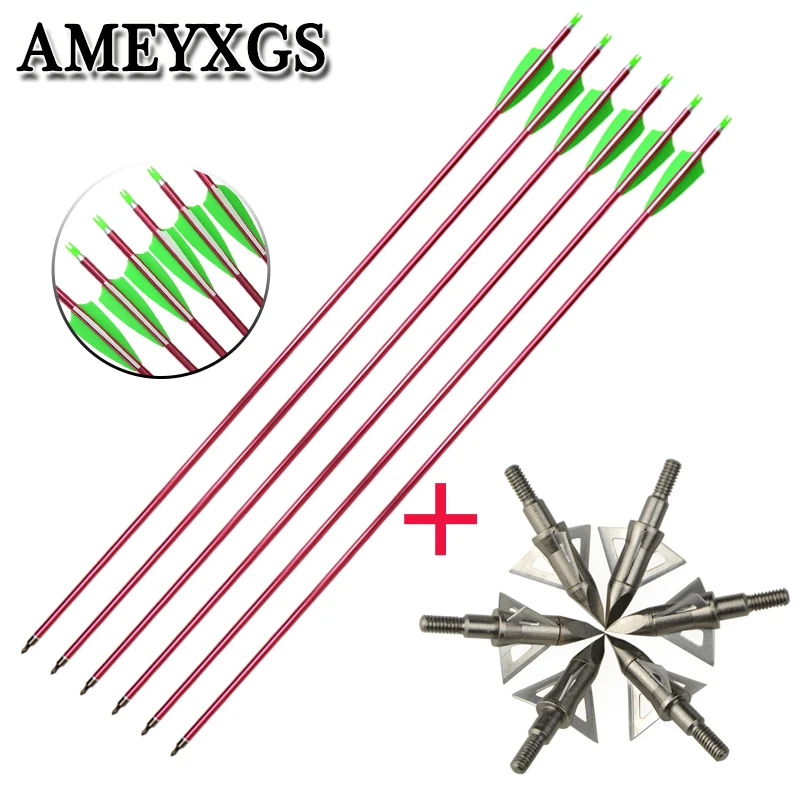 Archery 6pcs Aluminum Arrow spine 500 Plus Broadhead Arrowhead Set Hunting Shooting Training  Bow And Arrow Accessories Set