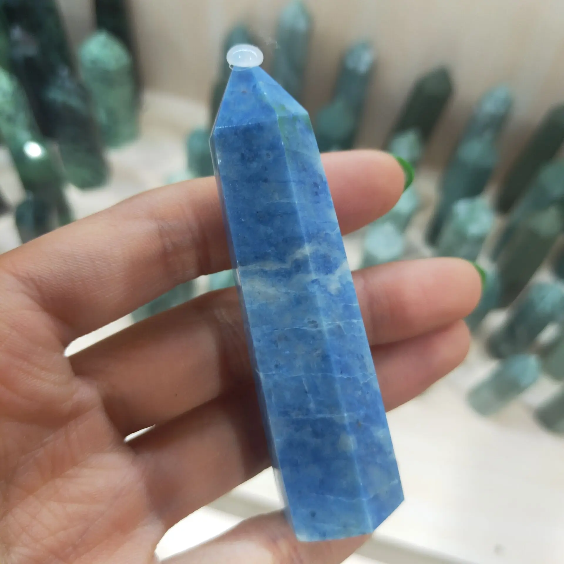 Natural blue-veins stone wand point reiki healing crystals mineral obelisk tower energy rock