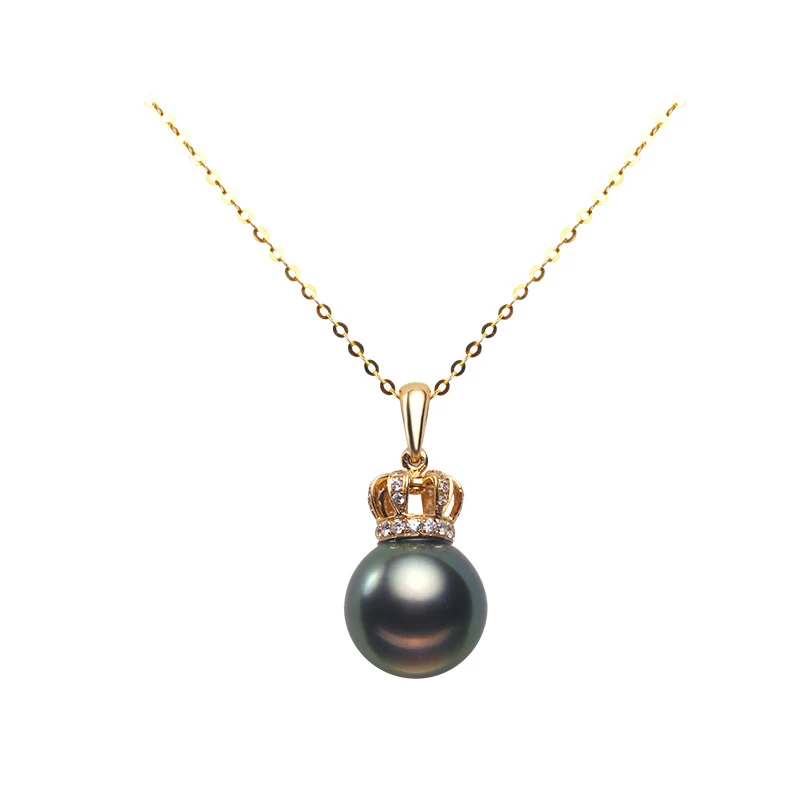NYMPH Genuine 18k Gold Necklace Pendant Fine Jewelry Natural Tahitian Black Sea Water Pearl For Women Luxury Zircon Wedding Gift