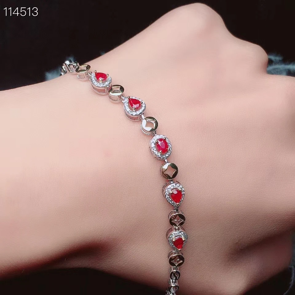 KJJEAXCMY fine jewelry 925 sterling silver inlaid natural ruby classic girl's new hand bracelet Anniversary Halloween Gift