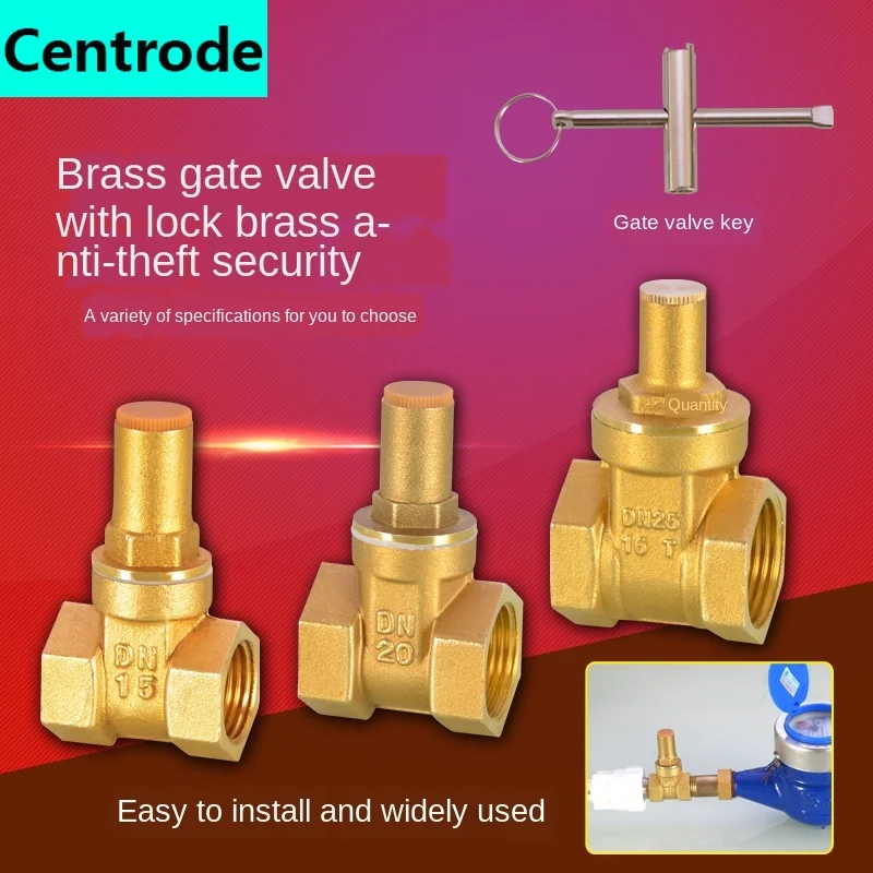 1/2IN 3/4IN brass lock gate valve triangle key switch water valve 1 inch buckle water meter front anti-theft lock valve