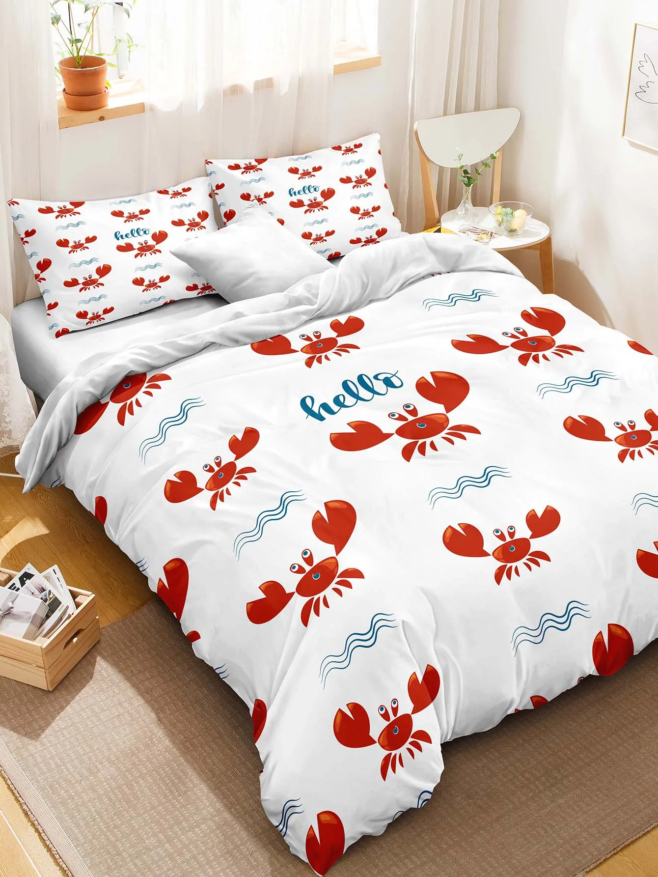 Crab Duvet Cover Set Crab Bedding Set Girls Boys Cartoon Cute Red Crab Bedding All Size Dropshipper Bedding Set