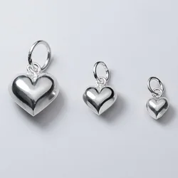 1pc 925 Sterling Silver Simple Love Heart Dangle Charms 3 Size Shape Women Fancy Decoration Silver Pendant DIY Jewelry Findings