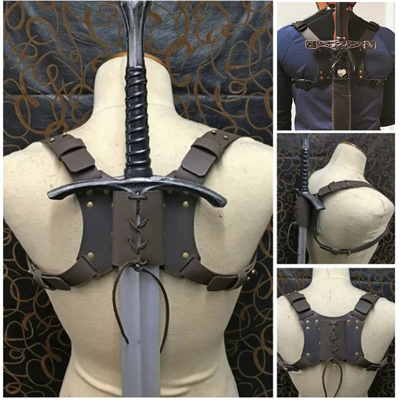 Männer Medieval Schwert Katana Leder Zurück Scheide Viking Mantel Gothic Steampunk Krieger Ritter Rapier Halter Aufhänger Larp Harness