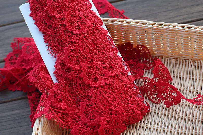 4cm wide (2yards/lot) Red Flower Embroidery Venise Water Soluble Lace Trim for Wedding Bridal Embroidery