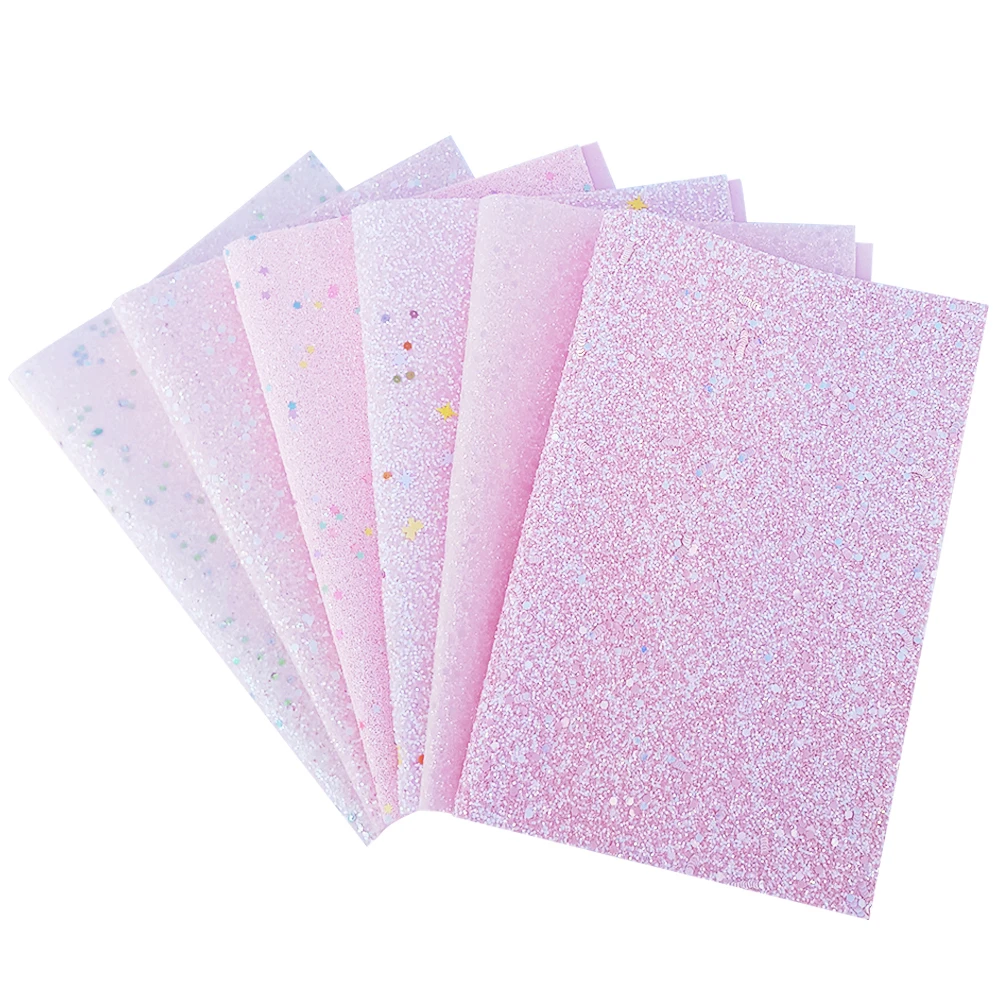 QIBU 22*30cm Pink Chunky Glitter Fabric A4 Size PU Leather Thick Shiny Sewing Materials DIY Hairbow Bags Party Hair Accessories