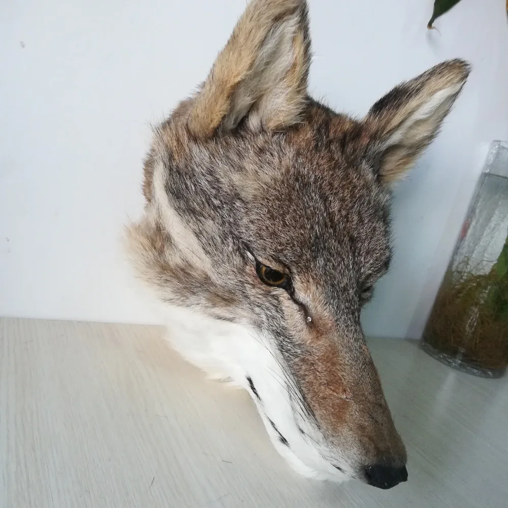 real life toy wolf head large 30x28cm hard model polyethylene&furs wolf wall pandent handicraft home decoration toy gift h0526