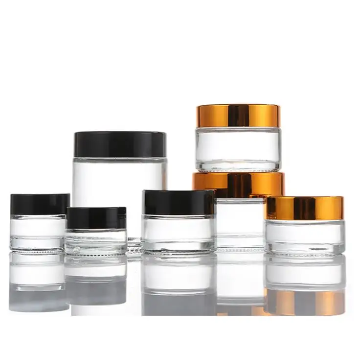 Clear Glass Jar Bottle With Black/Gold Cap Non-Stick for Cream Cosmetic Wax Jars Concentrate Container 5/10/15/20/30/50ml  SN495