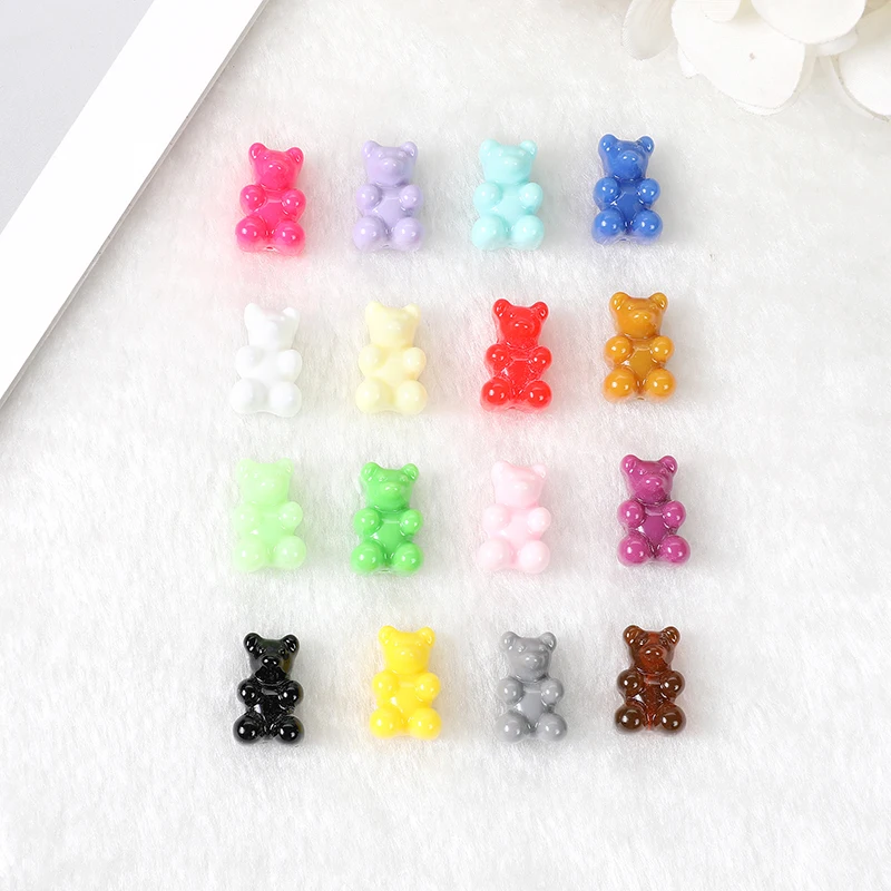 20Pcs 16*10mm  Gummy Bear Beads Charms Flatback Glitter Resin Crafts with Perforate Hole For Necklace Pendant Bracelets Diy