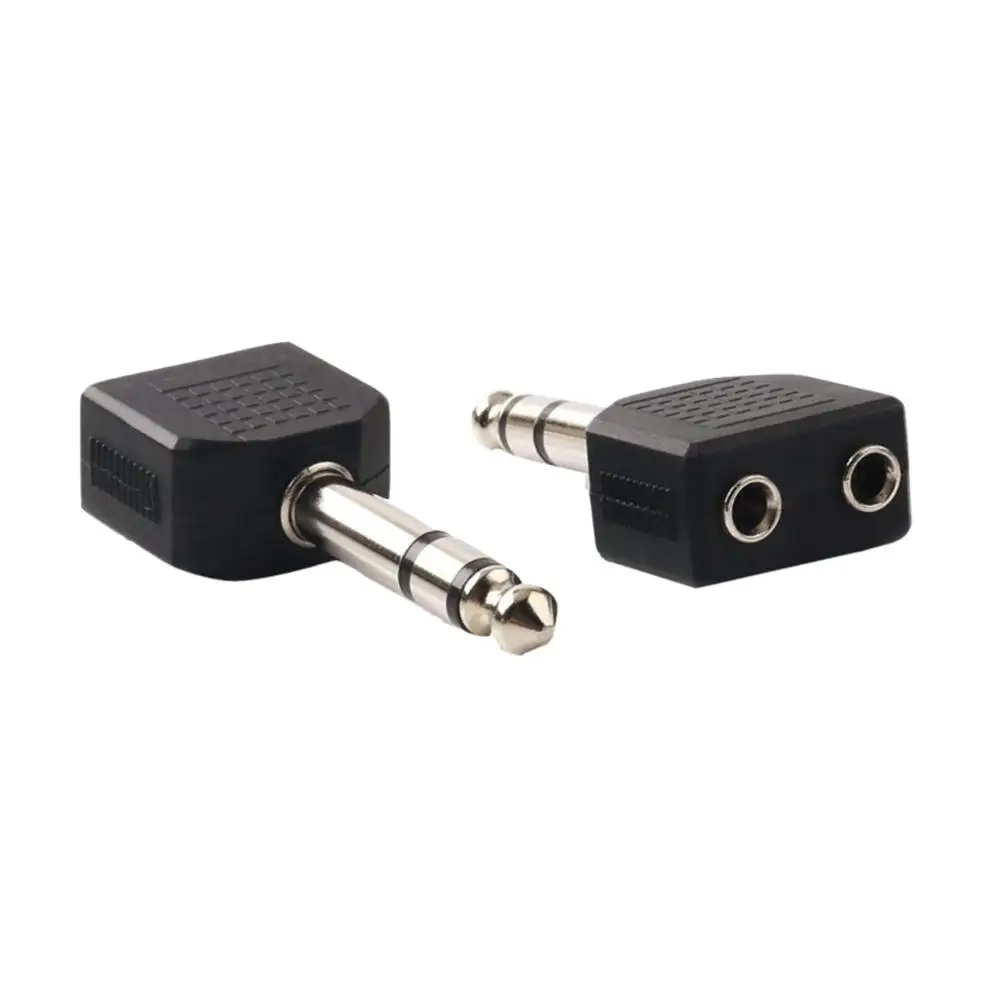 موصل محول مقسم ذكر ، 2 × 6.35 مللي متر ، 1/4 بوصة ، أنثى ستريو Y مزدوجة 3.5 مللي متر ، أسود