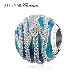 ATHENAIE Summer New 925 Sterling Silver Charm Mixed Enamel Clear CZ Blue Wave Charms for Beads Bracelet DIY Women Jewelry Gifts