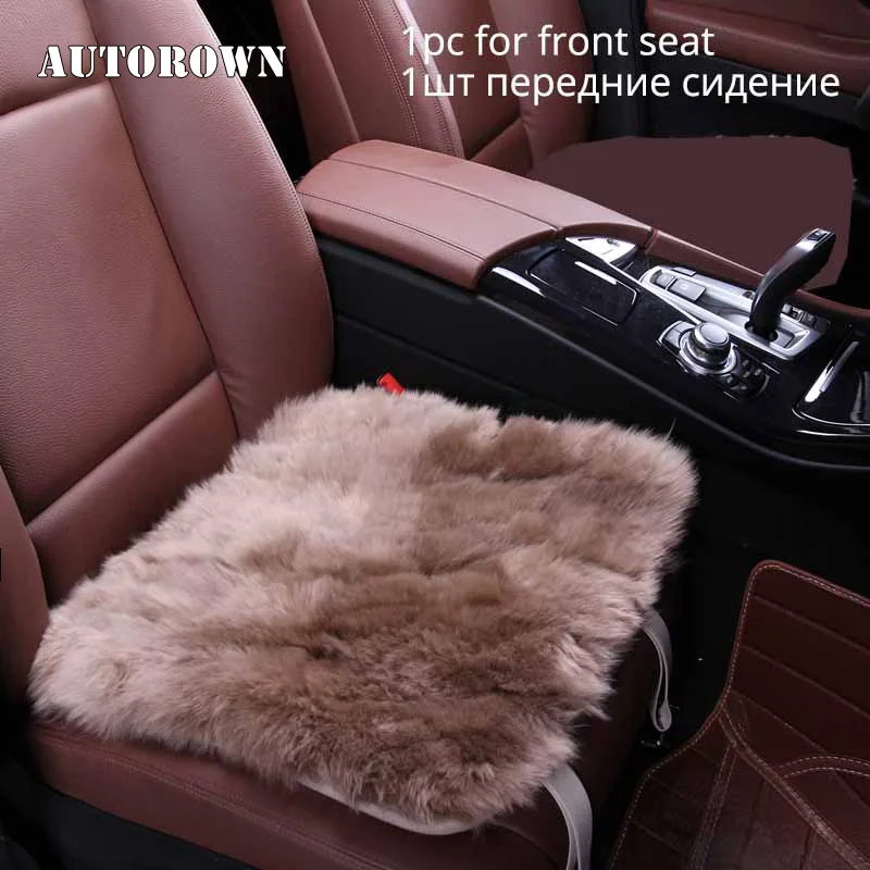 AUTOROWN Natural Australian Sheepskin Car Seat Cover 1 Piece Front Car Seat Universal Size For Most Auto Cushion Cover 4 Seasons