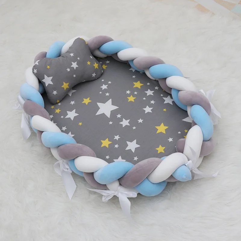 80×50cm Newborn Cotton Infant Crib Baby Portable Weave Cot Kids Cradle Infant Bed Bumper Removable Washable Bassinet Room Decor