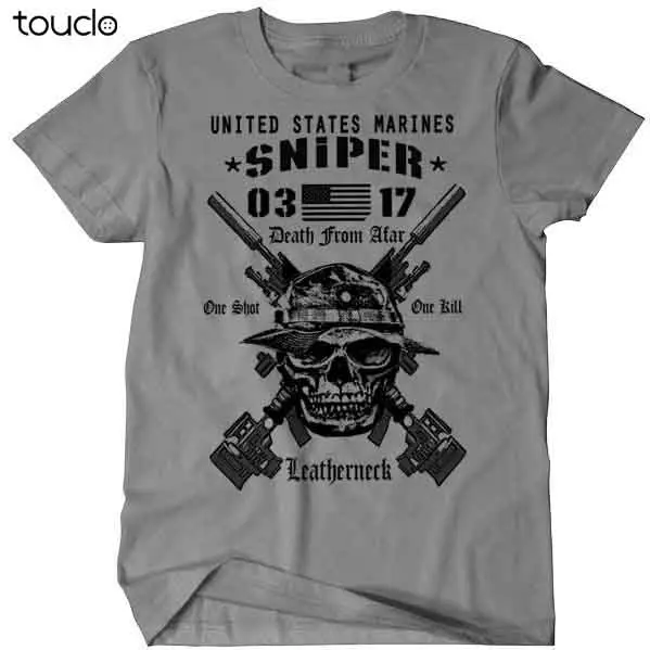 Hot sale USMC Scout Sniper T-Shirt US Marines MOS 0317 Combat Arms Men Cotton Tee New1 (Military Green)