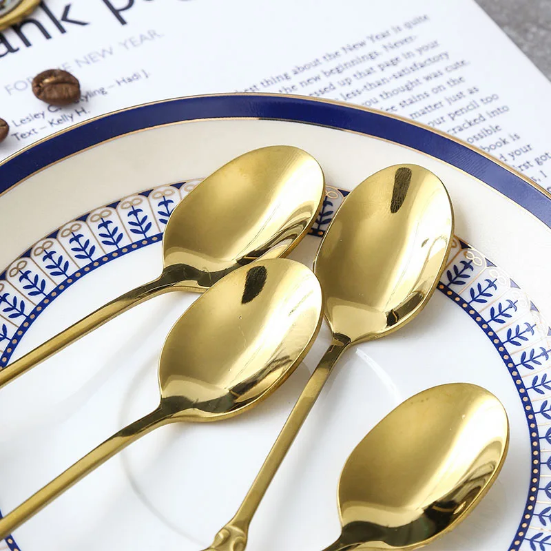 Stainless Steel Stirring Spoon, Embossed Coffee Ladle, Ceramic Handle, Gilt Cake Spoon, Dinnerware, Honey Scoop, Kitchen