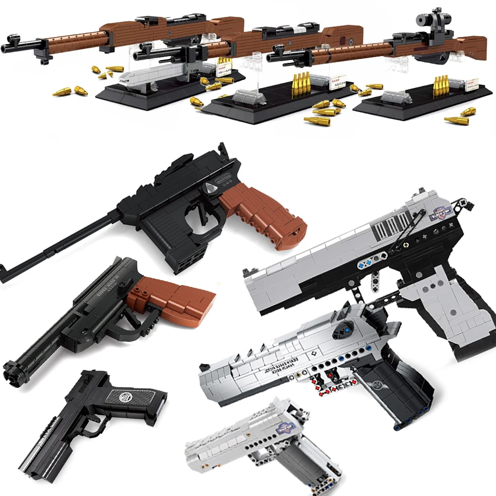 Kit de pistolas de técnica, juegos de pistolas giratorias, armas militares SWAT de la Segunda Guerra Mundial, modelo de bloques de construcción, juguetes para niños, pistola de marca del ejército con águila del desierto