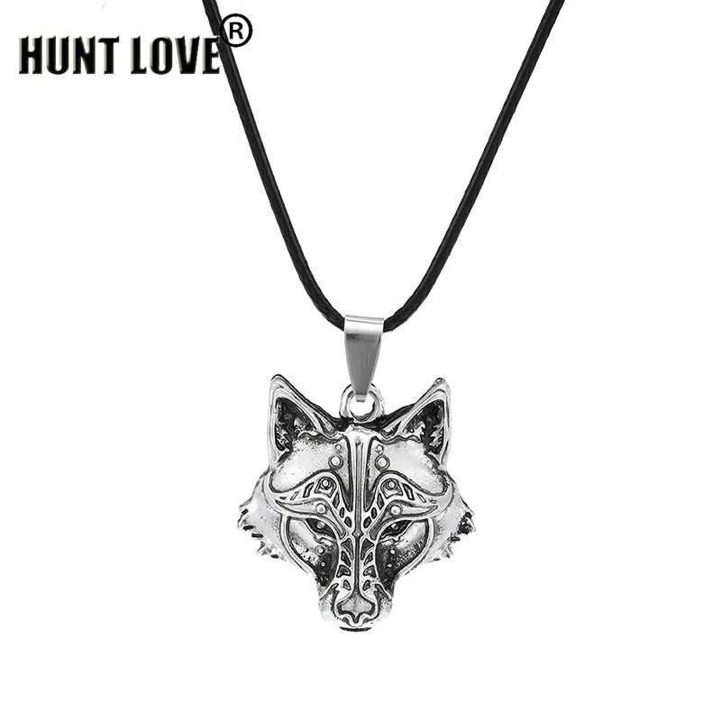 Viking Wolf Necklace Faux Leather Cord Vintage Cosplay Game Wolf Head Pendant Necklace For Women Men Jewelry 3*2.8Cm