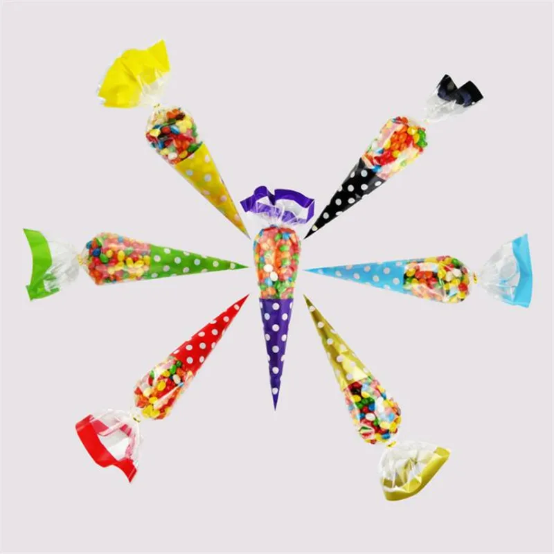 Halloween Cone Bags Ice Cream Dots Triangle-shape Candy Bags Christmas Gift Favors OPP Bag Package Food Pocket 200pcs/lot