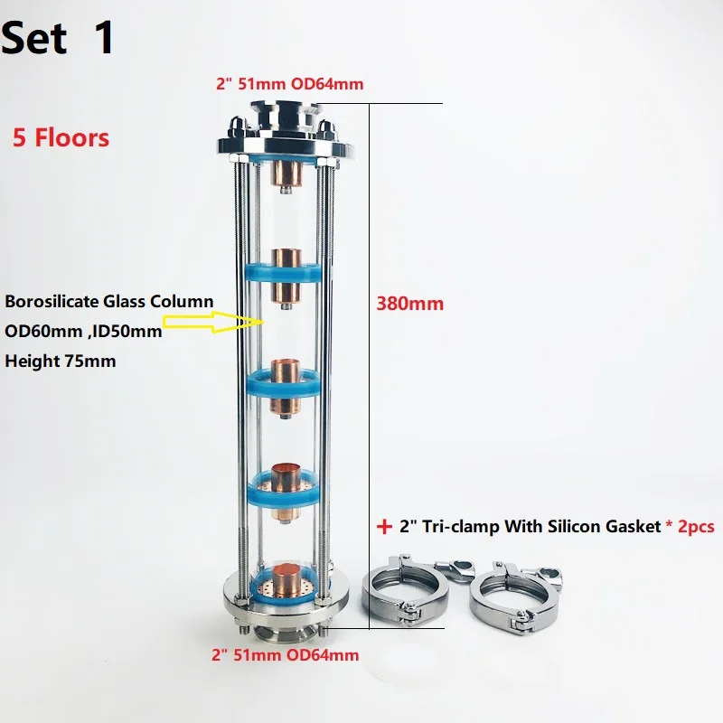 Imagem -02 - Coluna de Lente de Destilação com Cobre Bubble Platte Setstri-clamp Sight Glass União Aço Inoxidável Pisos 304