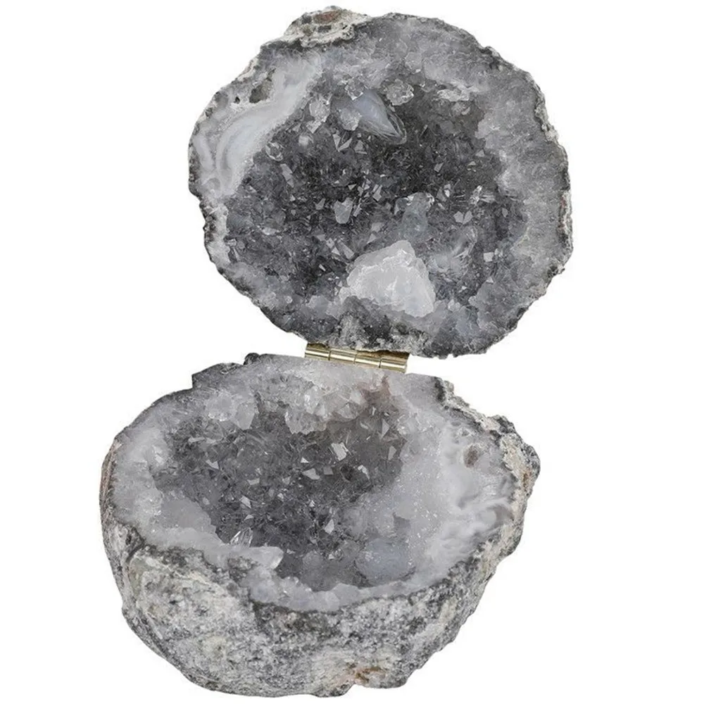 Natural Handmade Storage Agate Geode Necklace Box Rough Quartz Crystal Earring rings Box Crystal Stone Women Jewelry Container