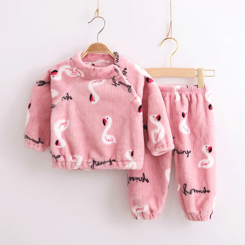 Coral Fleece Kids pijamas Homewear Boys Girls Winter Children Fleece Pajamas Set Warm Flannel Baby Sleepwear Girl Boy