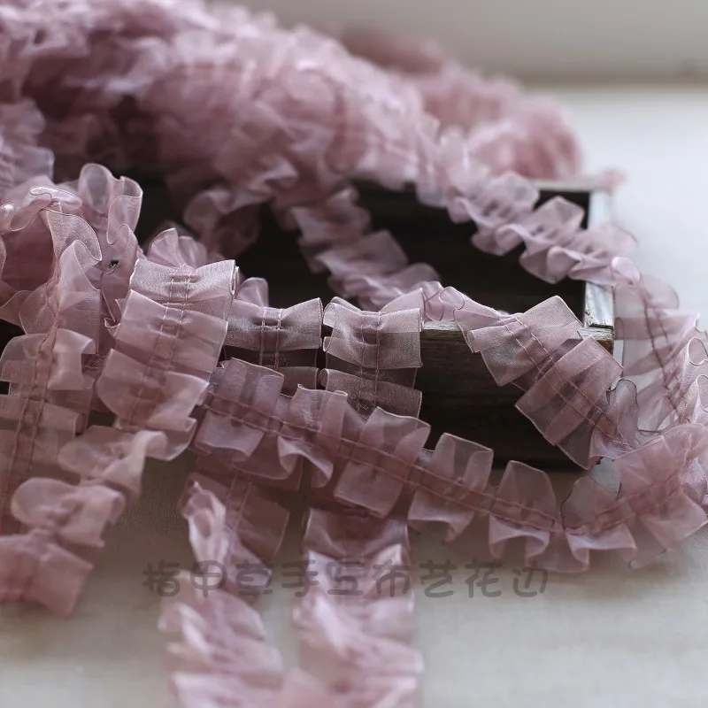 1Meter 4cm Pink White Navy Blue Organza Pleated Lace Trims Ribbon Fabric Applique Fold Ruffle Dresses DIY Sewing Supplies Craft