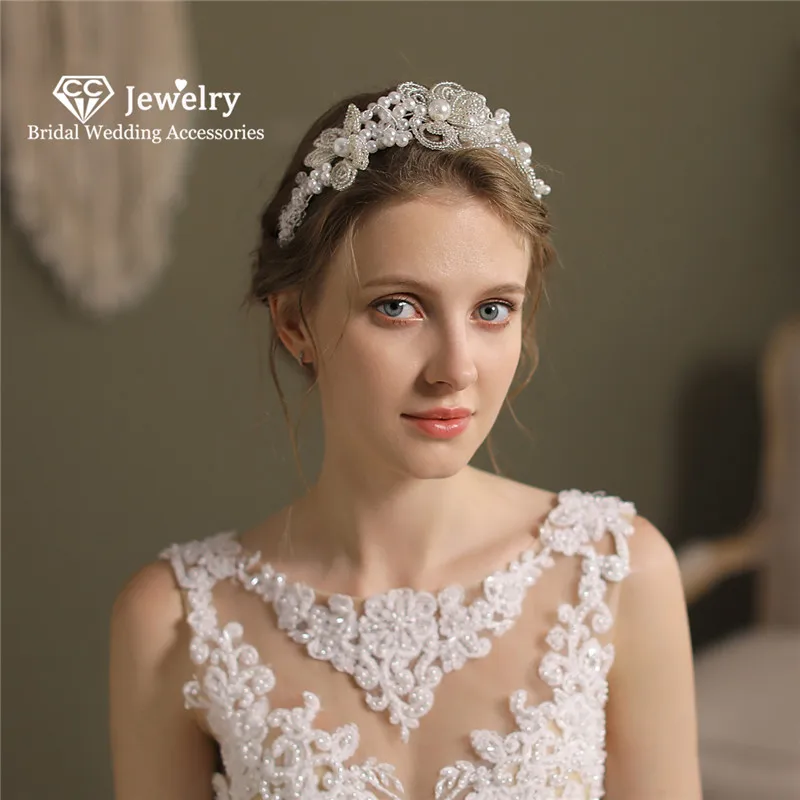 

CC Tiara Bridal Hairbands Wedding Hair Accessories for Women Engagement Jewelry Beads Headbands Romantic 100% Handmade Gift O590