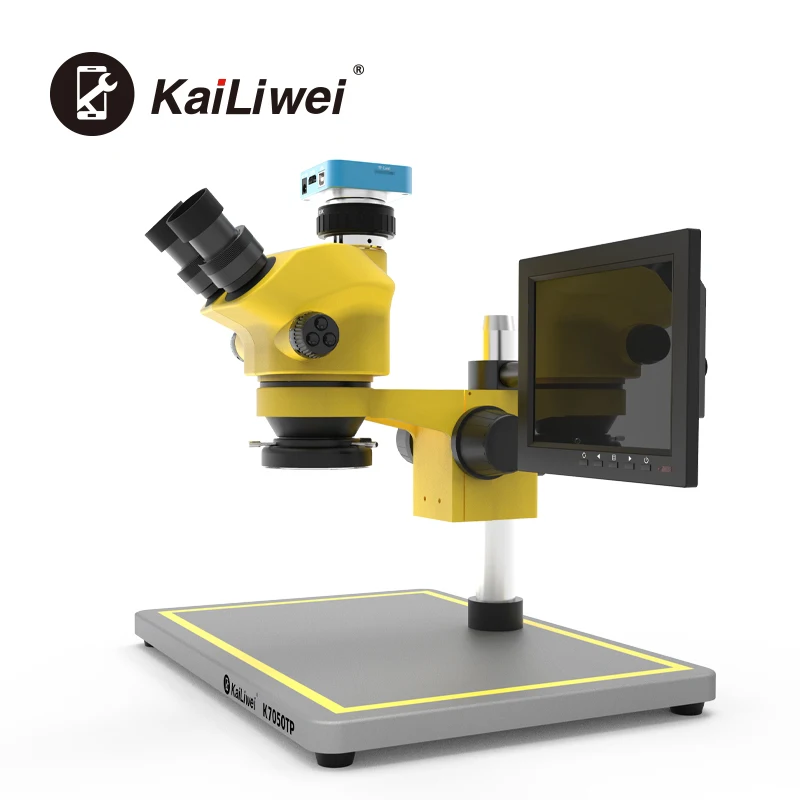 KAILIWEI 7050 Trinocular Stereo 38MP Camera 8Inch Screen HDMI VGA USB Industrial Electronic Video Microscope Soldering Repair